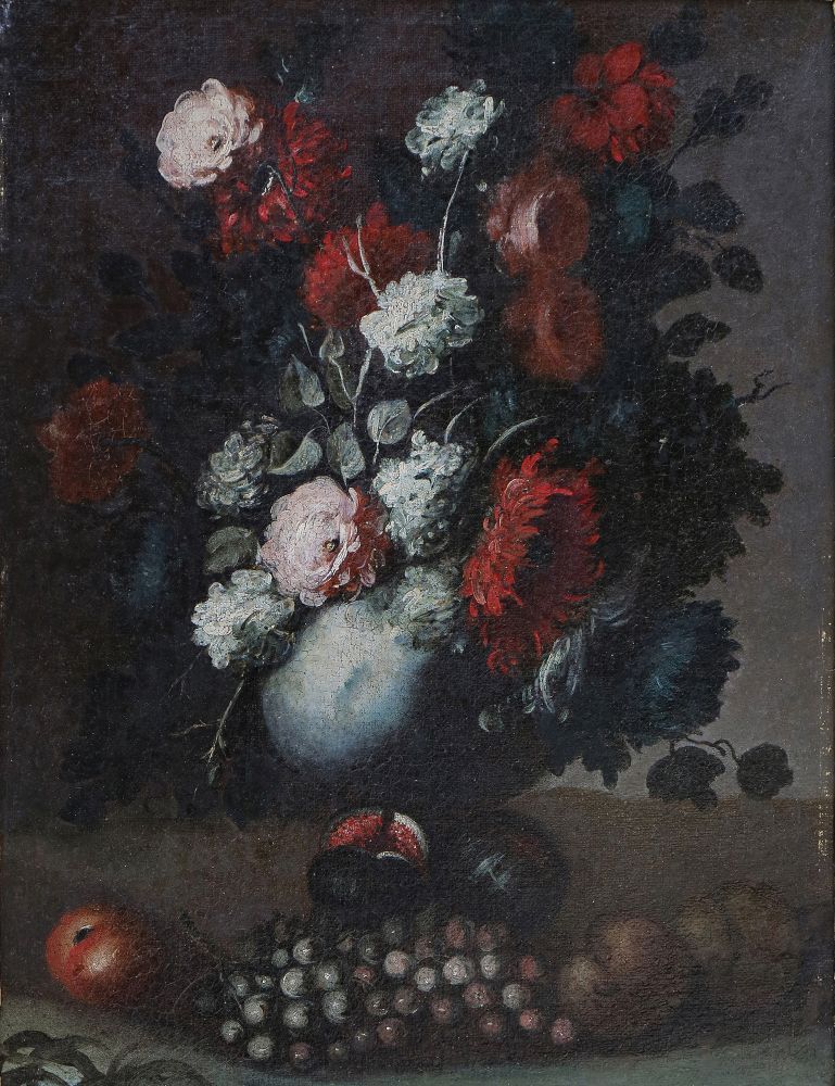 PITTORE ROMANO del XVII secolo – “Natura morta con fiori e frutta ...