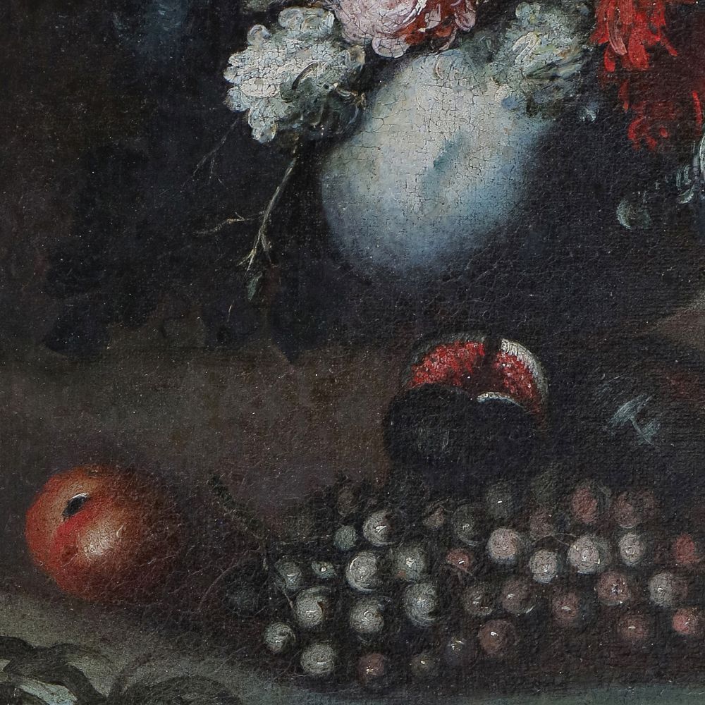 PITTORE ROMANO del XVII secolo – “Natura morta con fiori e frutta ...